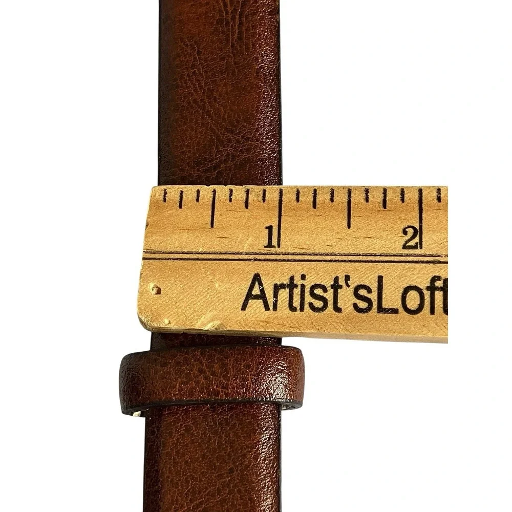 Vtg Liz Claiborne Belt Womens M Brown Leather Silver Buckle Western Boho Cowgirl